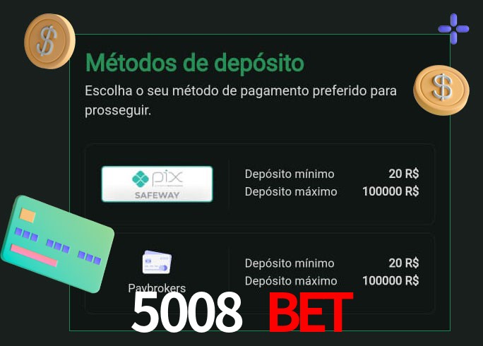 O cassino 5008 Bet oferece uma grande variedade de métodos de pagamento